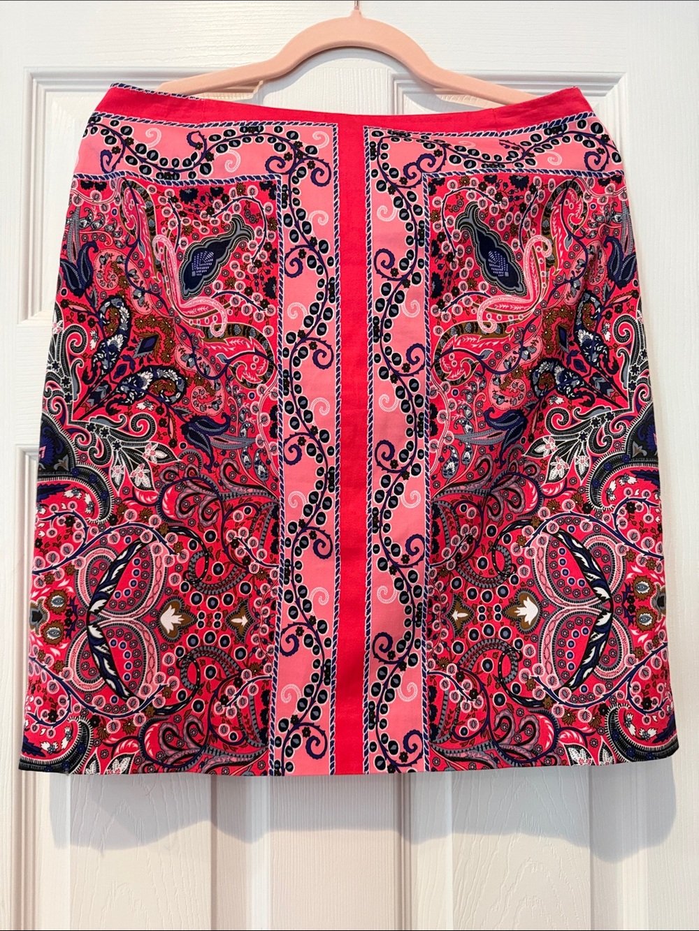 ANTONIO MELANI Pink Paisley Pencil Skirt with Navy Accents